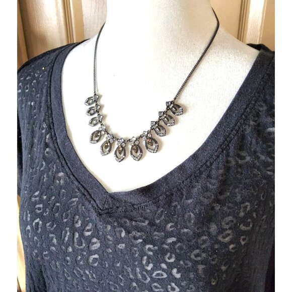 Vintage Black,Grey Metal Teardrop Shape Clear,Brown Glass Chrystals Necklace - Picture 5 of 10